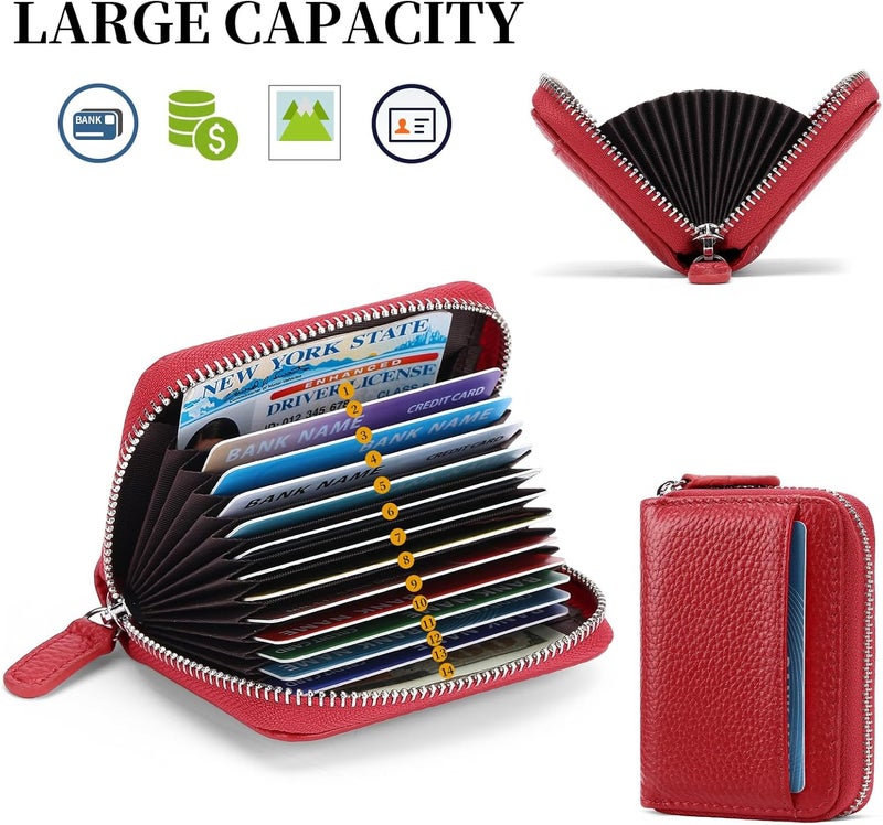 SENDEFN RFID Credit Card Holder for Women Small Leather Zipper Card Case Wallet 15 Slots - Image 4